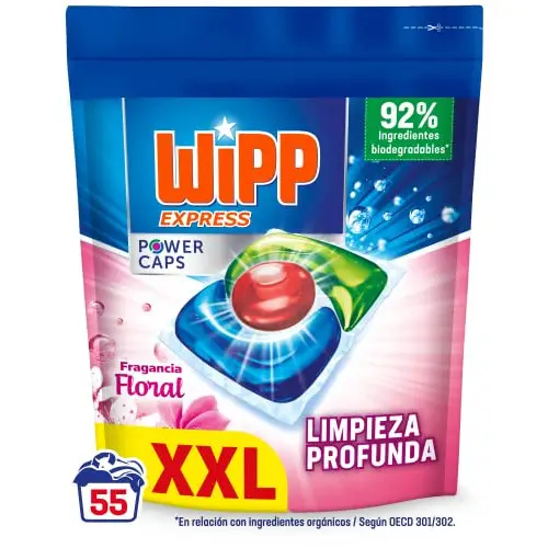 Detergente Wipp Express Power Caps Floral para lavadora - 55 cápsulas