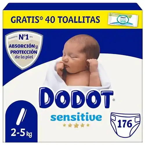 176 Pañales Dodot Pañales Bebé Sensitive Talla 1, 2kg-5kg