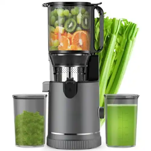 Extractor de jugos - Prensado en frío con conducto de 147 mm y motor de 400W | Alta extracción de jugo y conservación de nutrientes | Capacidad 1,8L con 2 vasos | Para frutas y verduras enteras