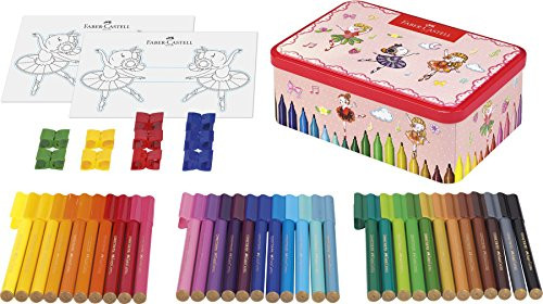 Faber-Castell 155534 - Caja metálica con 33 rotuladores Connector, 10 clips y 2 plantillas para colorear