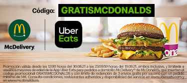 Gastos de envío gratis en 3 próximos pedidos en McDonald's con Uber Eats