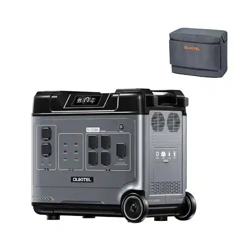 Generador solar OUKITEL Power Station P5000 de 5120 Wh con batería LiFePO4, salidas de 2200 W, 15 enchufes, 1,8 horas de carga rápida
