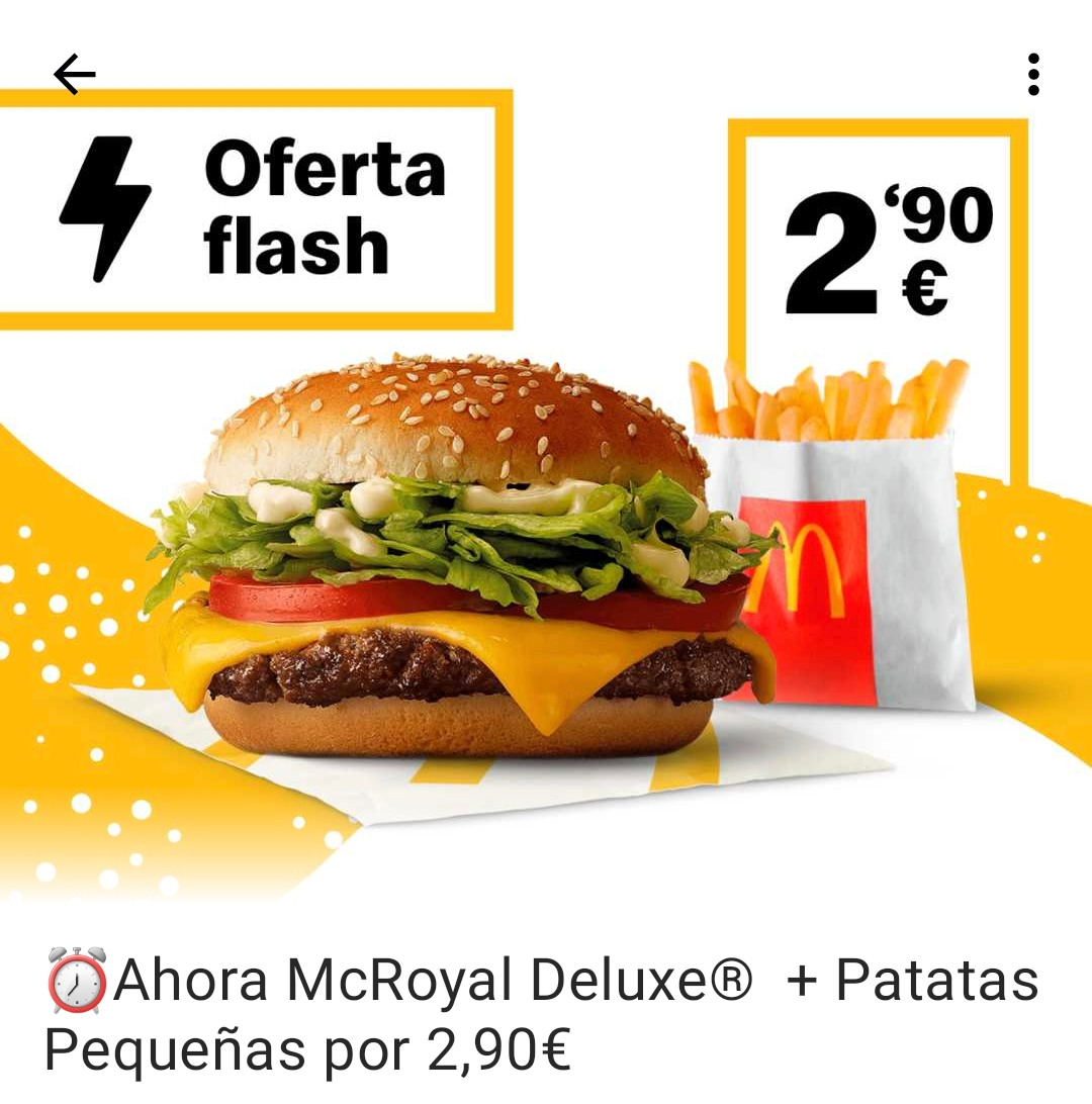 Hamburguesa McRoyal Deluxe + patatas fritas pequeñas por 2,90€ en McDonald's (válido en pedidos en restaurante)