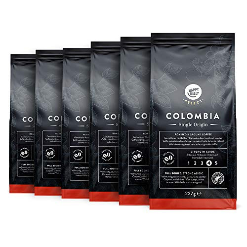 Happy Belly Select Café Molido de Tueste Natural de Colombia - 1,36Kg (6 Paquetes x 227g)