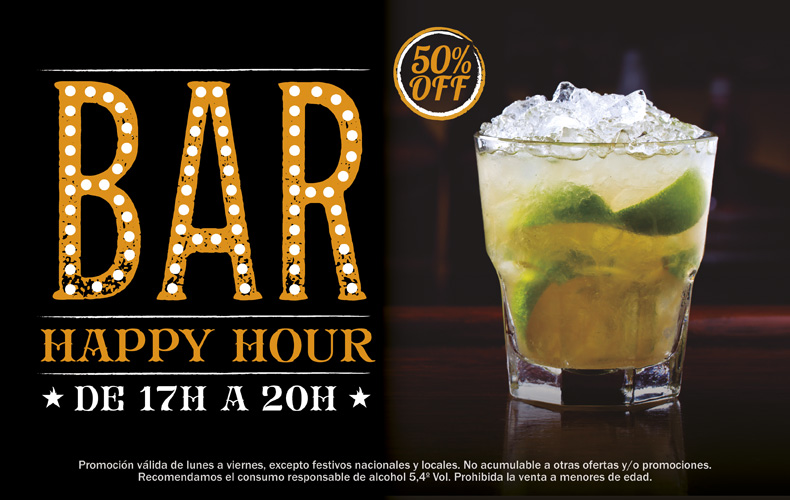 Happy hour en Ribs: 50% de descuento en una selección de bebidas alcohólicas según el restaurante en el que se adquieran