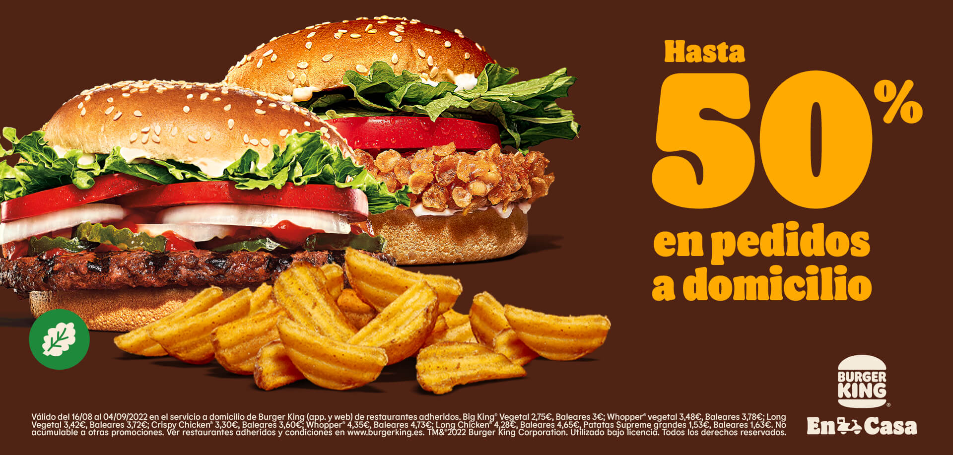 Hasta 50% de descuento en productos seleccionados en pedidos en el servicio a domicilio de Burger King (oferta válida en la app y web)