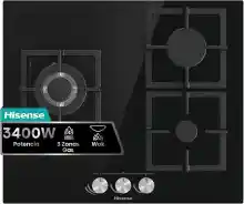 Hisense GG633B - Placa de Gas Natural, 3 Zonas, 60 cm