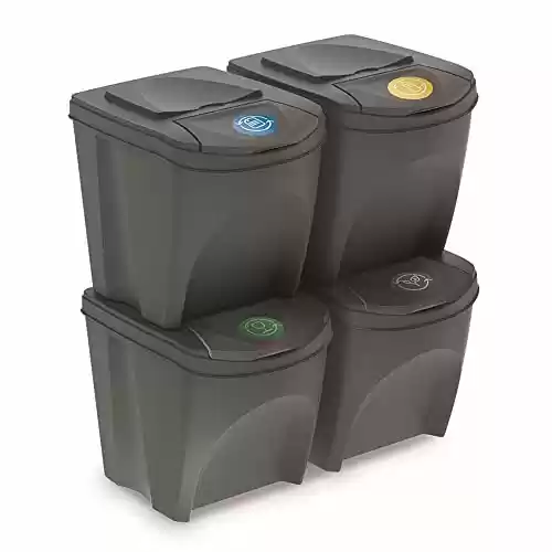 Juego de 4 cubos de reciclaje 100L Prosperplast Sortibox de plastico en color gris