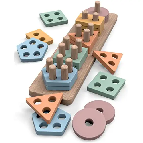 Juguete Montessori apilable de madera con formas