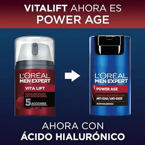 L'Oréal Men Expert Power Age - Crema hidratante para hombre, Antiarrugas y antienvejecimiento, Con ácido hialurónico, 50ml