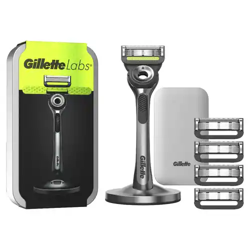 Máquina de afeitar con barra exfoliante y estuche de viaje + 5 recambios GilletteLabs