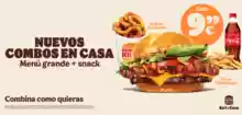 Menús grandes Big King + Nuggets x6; Crispy Chicken + Nuggets x6; Steakhouse + aros de cebolla x10; o Chili Cheese + aros de cebolla x10 por 9,99€ (en Baleares 10,50€) en pedidos en el servicio a domicilio de Burger King (app y web)