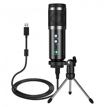 Micrófono USB condensador con soporte y auriculares