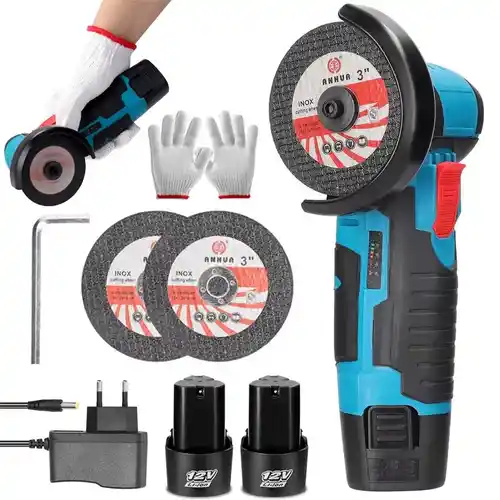 Mini Amoladora Inalámbrica 12V - 19.500 rpm + 2 Baterías + 2 Discos Corte + Guantes
