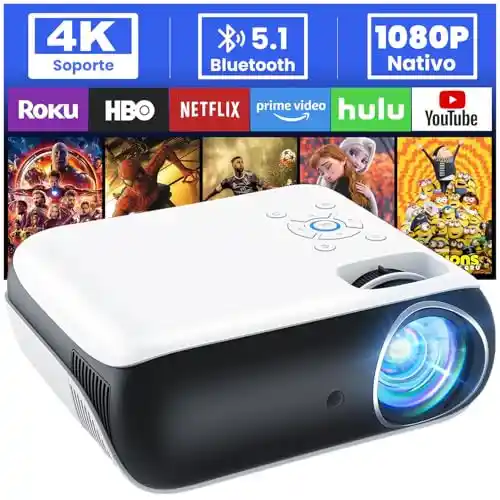 Mini Proyector Portátil con Bluetooth HOPVISON 1080p, compatible con 4K, 9500 Lúmenes