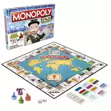 Monopoly Viaja por el mundo - Juego de mesa para toda la familia y niños a partir de 8 años - Incluye peones-cuños y tablero de borrado en seco