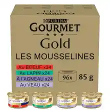 Mousse Gourmet Gold para gatos, comida húmeda en 96 latas.