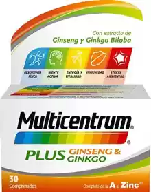 MULTICENTRUM Plus, Complemento Alimenticio Multivitamínico y Multimineral con Ginseng y Ginkgo Biloba para Adultos (30 Comprimidos)