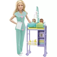 Muñeca Barbie Quiero Ser pediatra con dos bebes y accesorios (Mattel GKH23)
