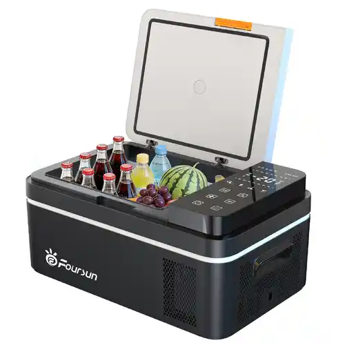 Nevera portátil Foursun 21L con congelador -20°C, 12/24V DC y AC 100-240V