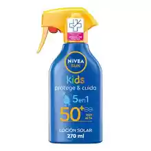 ¡No te pierdas este ofertón! Pack 2 NIVEA SUN Spray Solar Kids Protege & Cuida FP50+ 270 ml ¡al mejor precio!