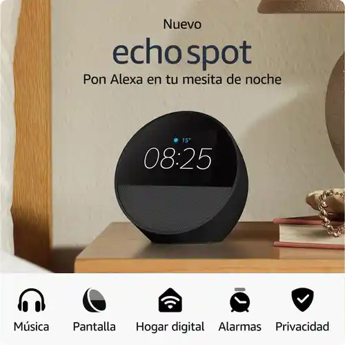 Nuevo Amazon Echo Spot (modelo de 2024) - Despertador inteligente con sonido de calidad y Alexa