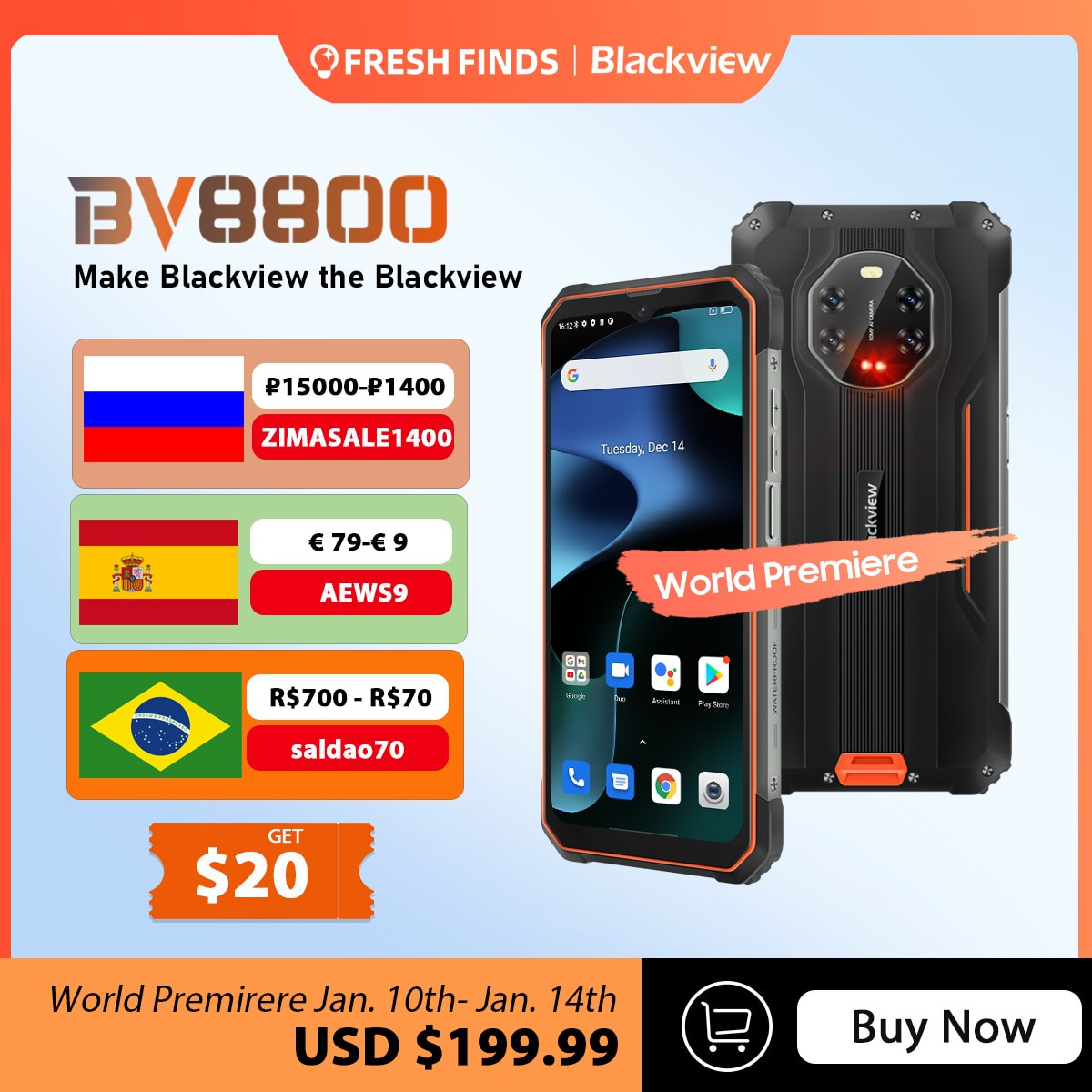 Nuevo smartphone BLACKVIEW BV8800 128GB/8GB con doble descuento!