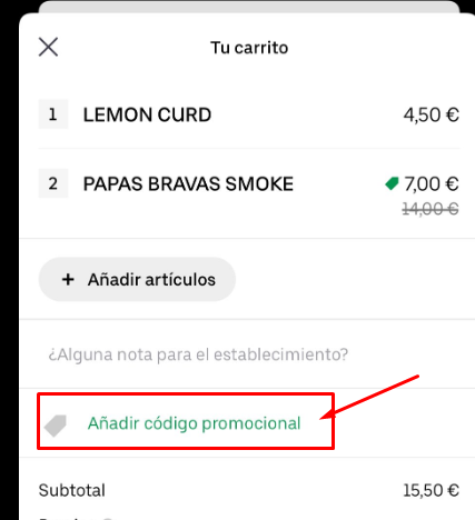 Código descuento para Uber Eats, descuento pedido 25€