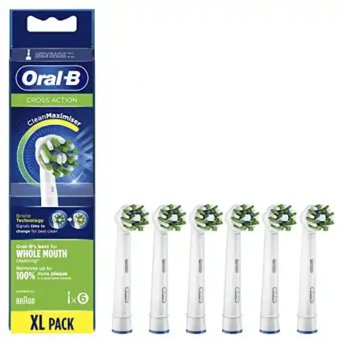 Oral-B CrossAction Clean Recambios Cepillo de Dientes Eléctrico, Pack de 6 Cabezales con Tecnología Clean Maximaiser, Blanco - Originales, (Tamaño Buzón)