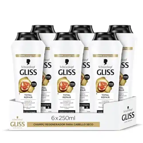 Pack 12 Champús Schwarzkopf Gliss Total Repair Reparador 250 ml - 1,63€/unidad