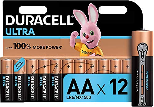 Pack 12 pilas Duracell Ultra AA con Powerchek, 1.5 Voltios LR06 MX1500