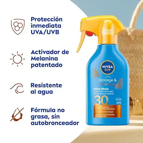 Pack 2 botes de 270ml de NIVEA SUN Protege & Broncea Spray Solar FP30