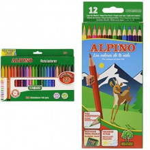 Pack 24 unidades rotuladores de colores + 12 lapiceros de colores de Alpino