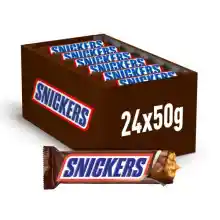 Pack 24 x 50g Snickers Chocolatina con Crema de Cacahuete, Caramelo y Cacahuete recubiertos de Chocolate con Leche