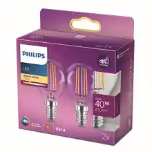 Pack 2x Bombillas LED Philips cristal 40W P45 E14 luz blanca cálida, con filamentos