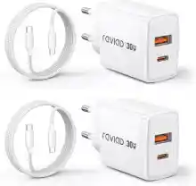 Pack 2x Cargadores USB C 30W Carga Rápida + 2x Cables de 2m