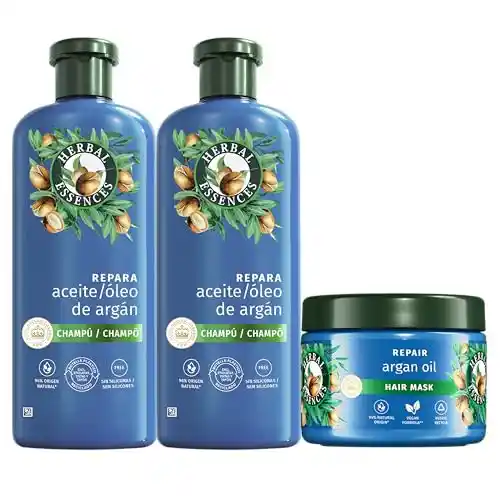 Pack 2x Champú reparador Aceite Argán 350ml + Mascarilla reparadora 500ml