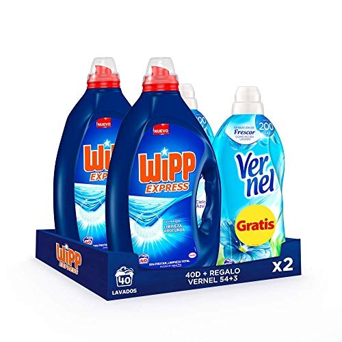 Pack 2x Wipp Express Detergente Líquido Azul + 2x Vernel Suavizante Cielo  Azul 57 Dosis (Gratis