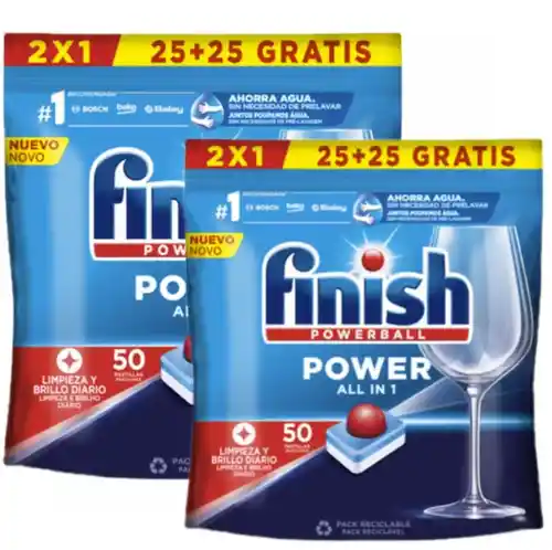 Pack 2x50 pastillas Finish Power All in ONE (en total 100 lavados)