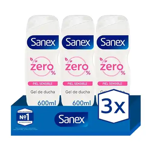 ¡Pack 3! Gel de ducha o baño Sanex Zero% hidratantes piel sensible 600ml
