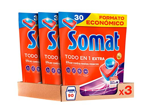 Pack 3x Somat Todo en 1 Pastillas Detergente para Lavavajillas (Total 90 Lavados)