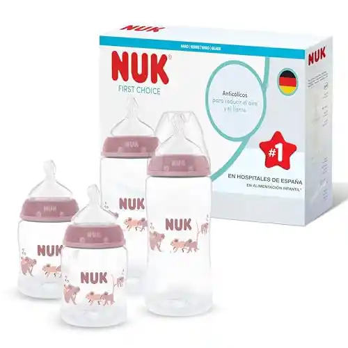 Pack 4 biberones NUK First Choice 150-300 ml anticólicos