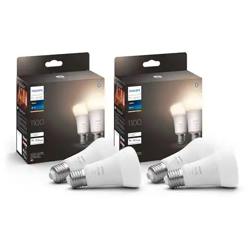 Pack 4 bombillas Philips Hue White E27 regulables compatibles con Alexa