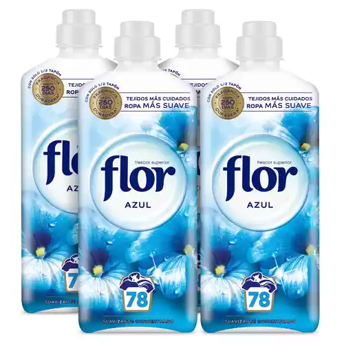 Pack 4 botellas Flor Azul Suavizante Concentrado para la ropa (total 312 lavados)