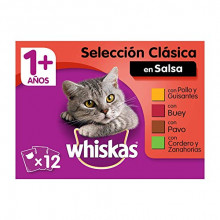Pack 4 cajas de 12 bolsas de comida húmeda Whiskas para Gatos