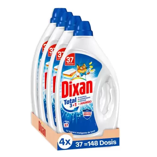 Pack 4 detergente líquido Dixan Gel Total (total 148 lavados)