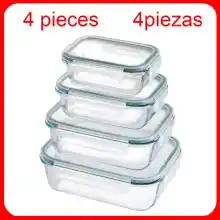 Pack 4 Recipientes Rectangulares de Borosilicato (200ml, 370ml, 640ml, 1000ml) aptos microondas