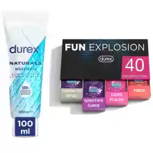 Pack 40 Preservativos + Lubricante Naturals Hidratante 100ml, Durex Fun Explosion