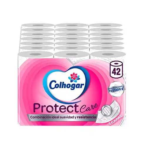 Pack 42 rollos de papel higiénico Colhogar Protect Care - Suave y Resistente - 3 Capas