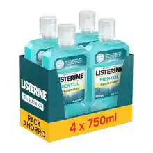 Pack 4x 750 ml Listerine Mentol Sabor Suave
